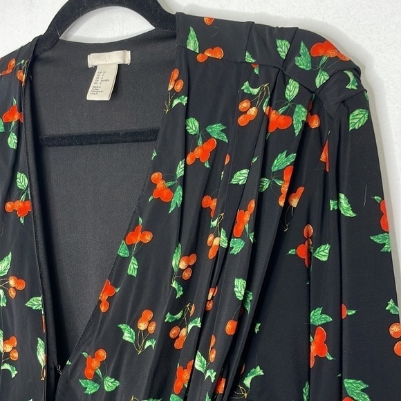 H&M asymmetric ruffle cherry print black dress - Picture 4 of 10
